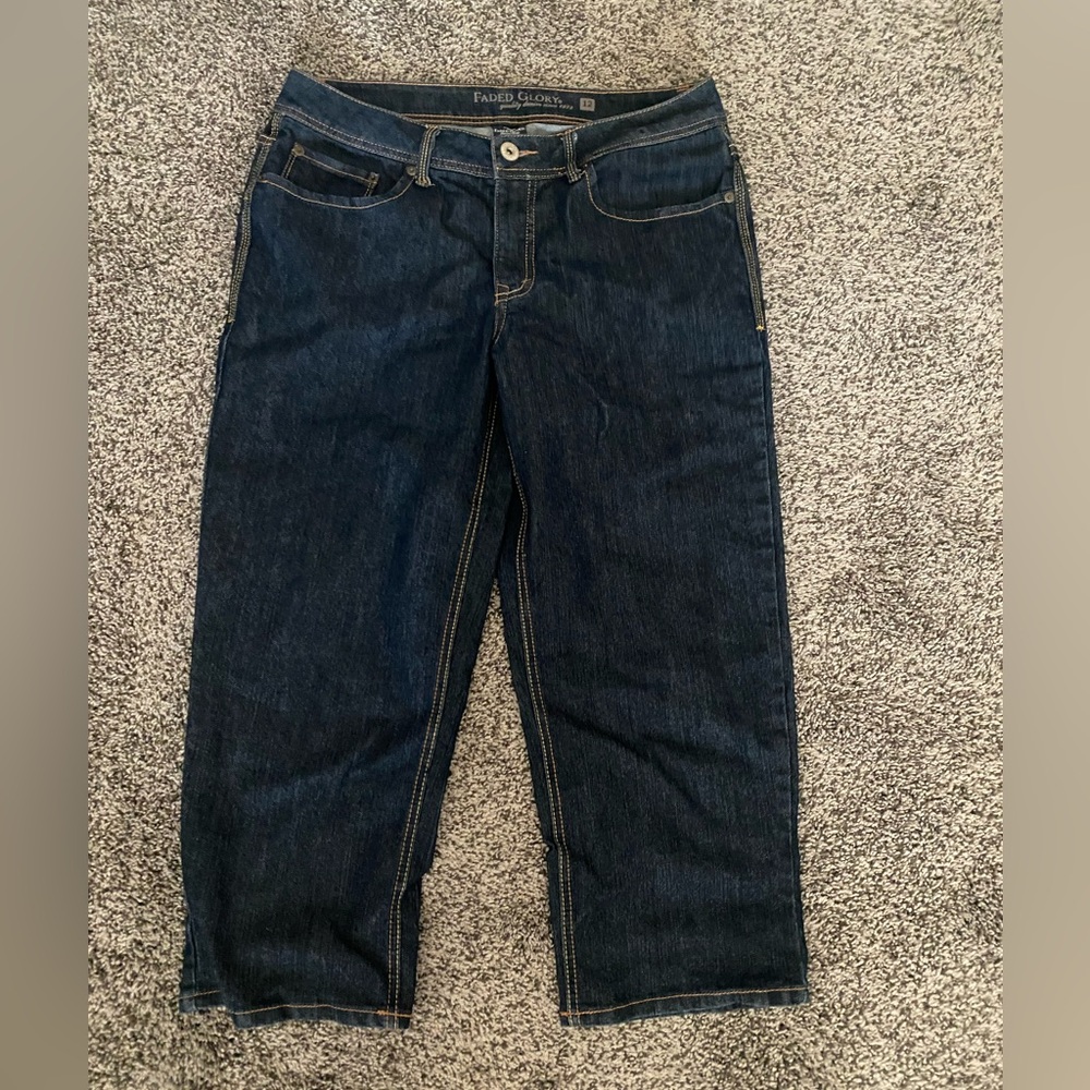 Faded Glory Jeans 12 Capri Style Dark Blue Stretch Denim